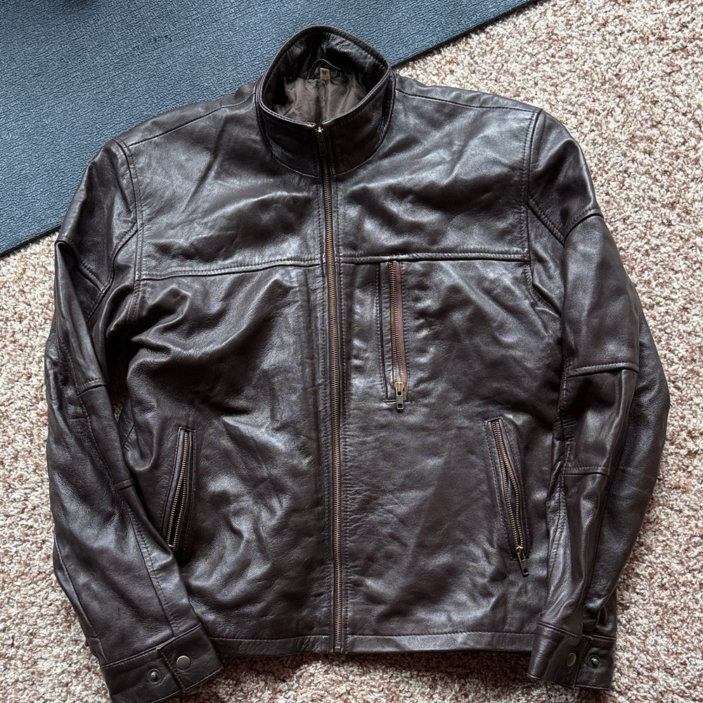 Men's Brown Leather Jacket Size M